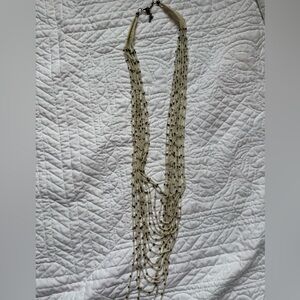 Layered Crocheted Cream Beaded Necklace